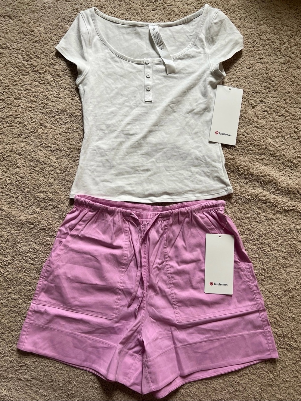 Lululemon Cap-Sleeve Henley T-Shirt & Cotton-Blend Poplin High-Rise Short Bundle